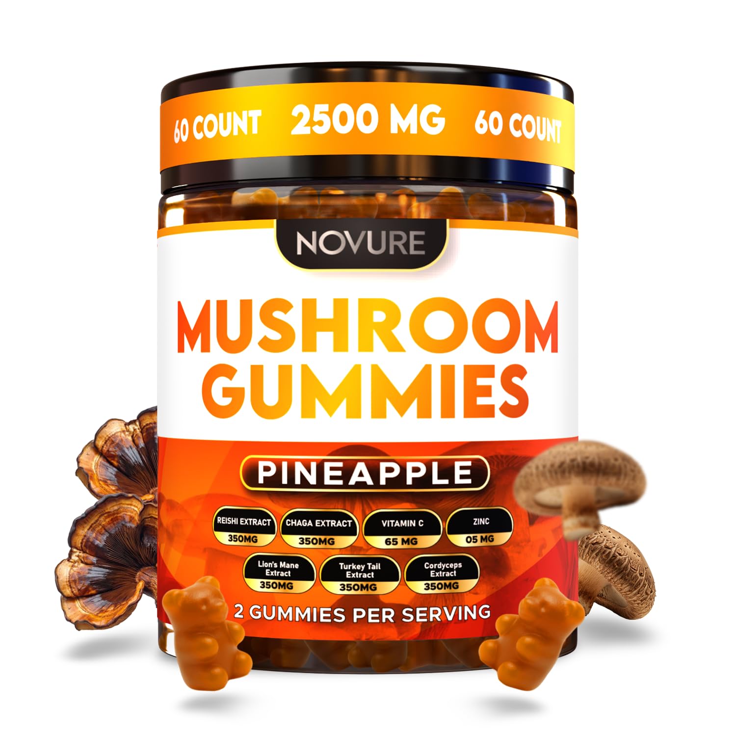Novure Mushroom Gummies Gummy 2500 MG, 60 Count