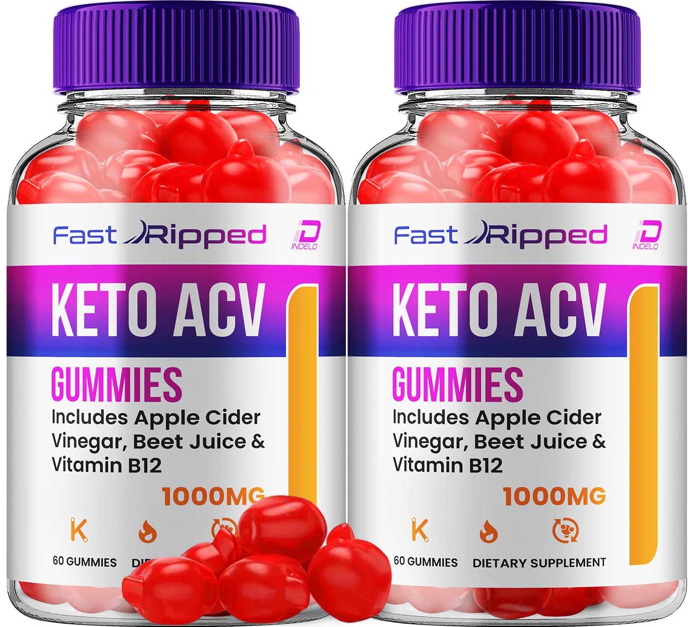 Indelo Fast Ripped ACV Gummies, 120 Gummies