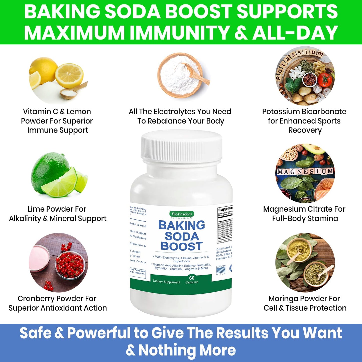 BioWisdom Nutraceuticals Baking Soda Boost Capsules for Alkalinity & Immunity, 60 Capsules