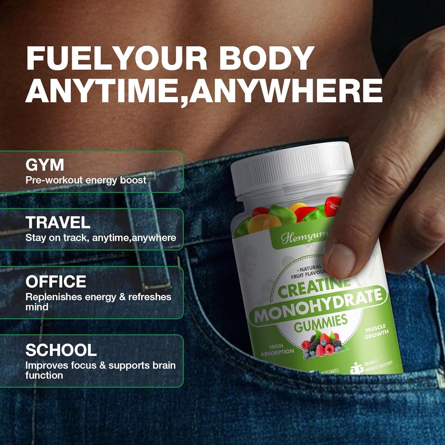 Hemyum Creatine Monohydrate Gummies 80 Count