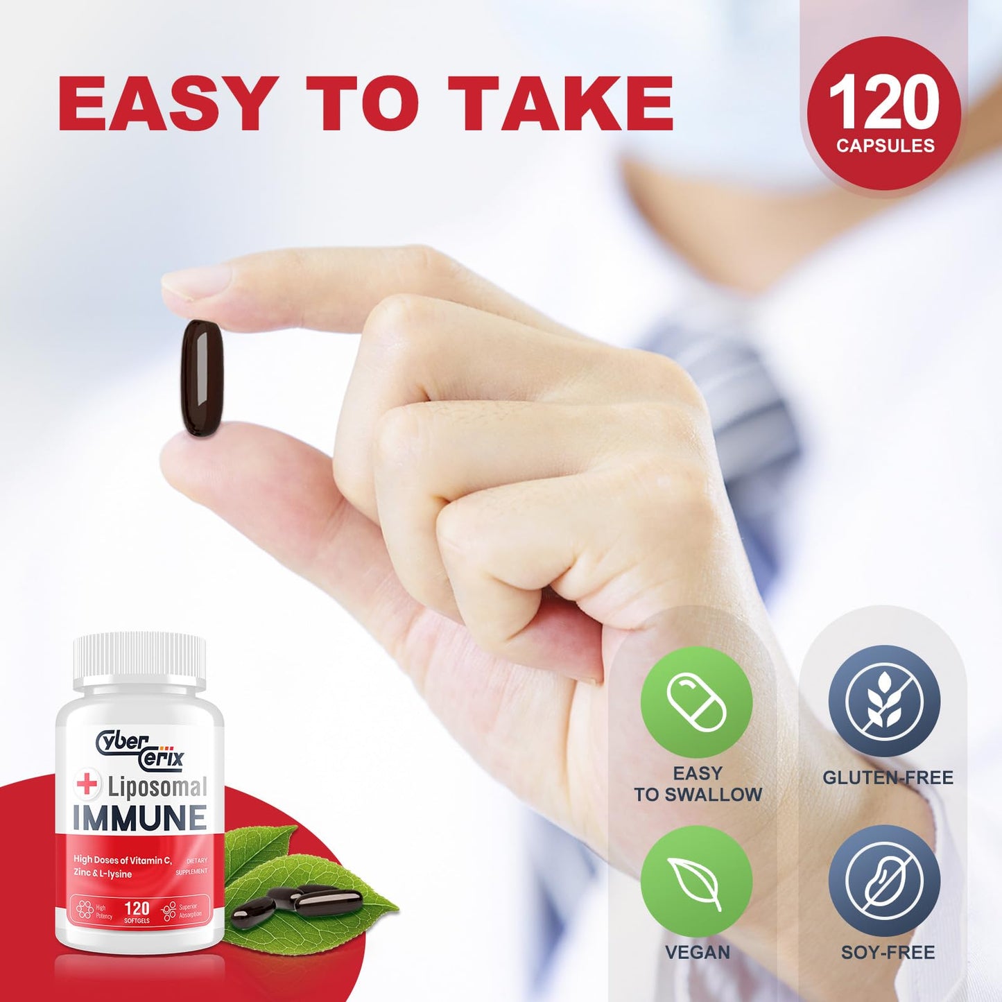 CyberCerix Liposomal Immune Support with L-Lysine 1500mg, Vitamins, Minerals & Herbal Extracts, Comprehensive Daily Wellness Blend, 240 Capsules