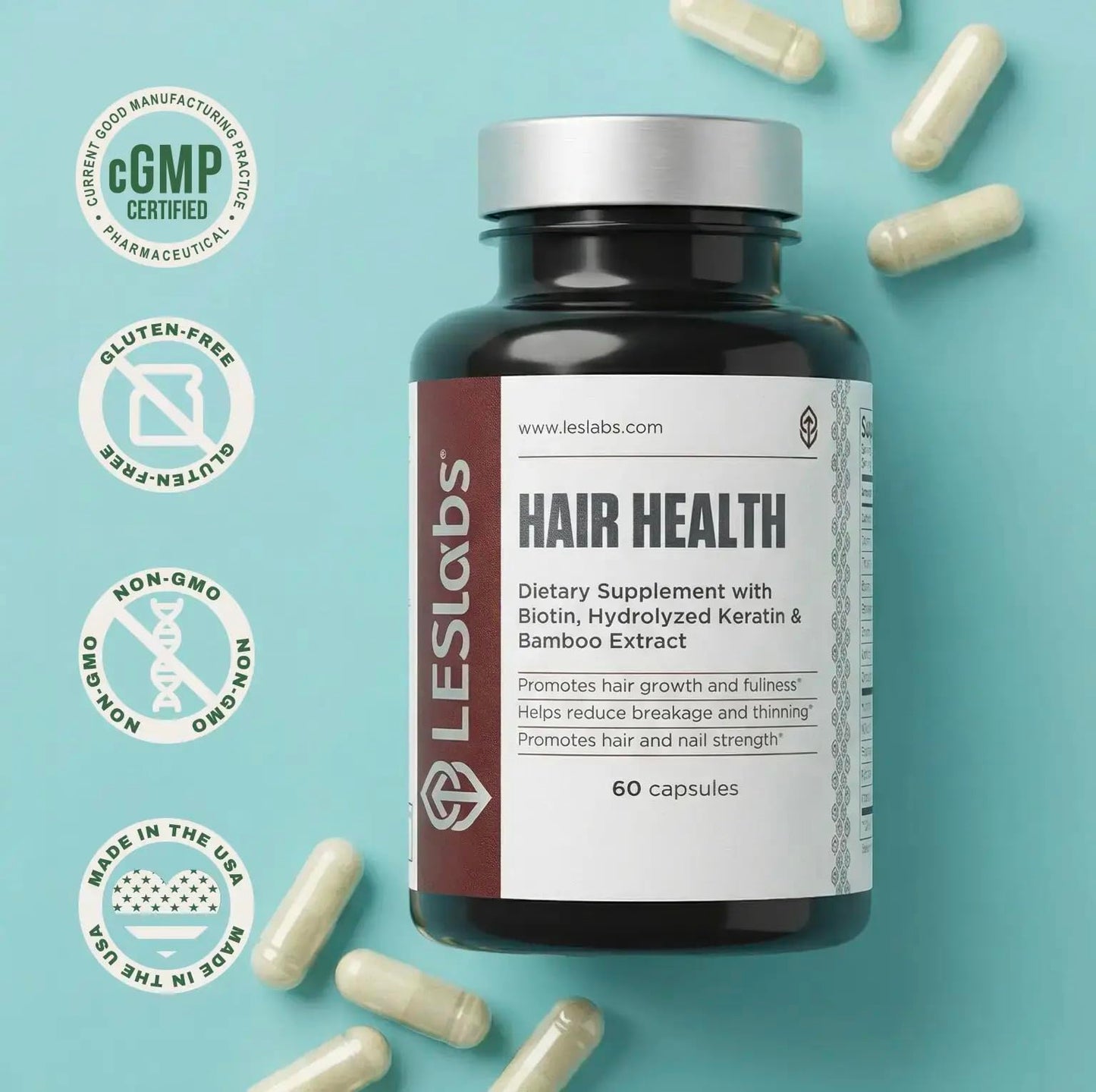 LES Labs Hair Health Hair Growth & Nails Supplement for Men and Women Capsule 60 Count
