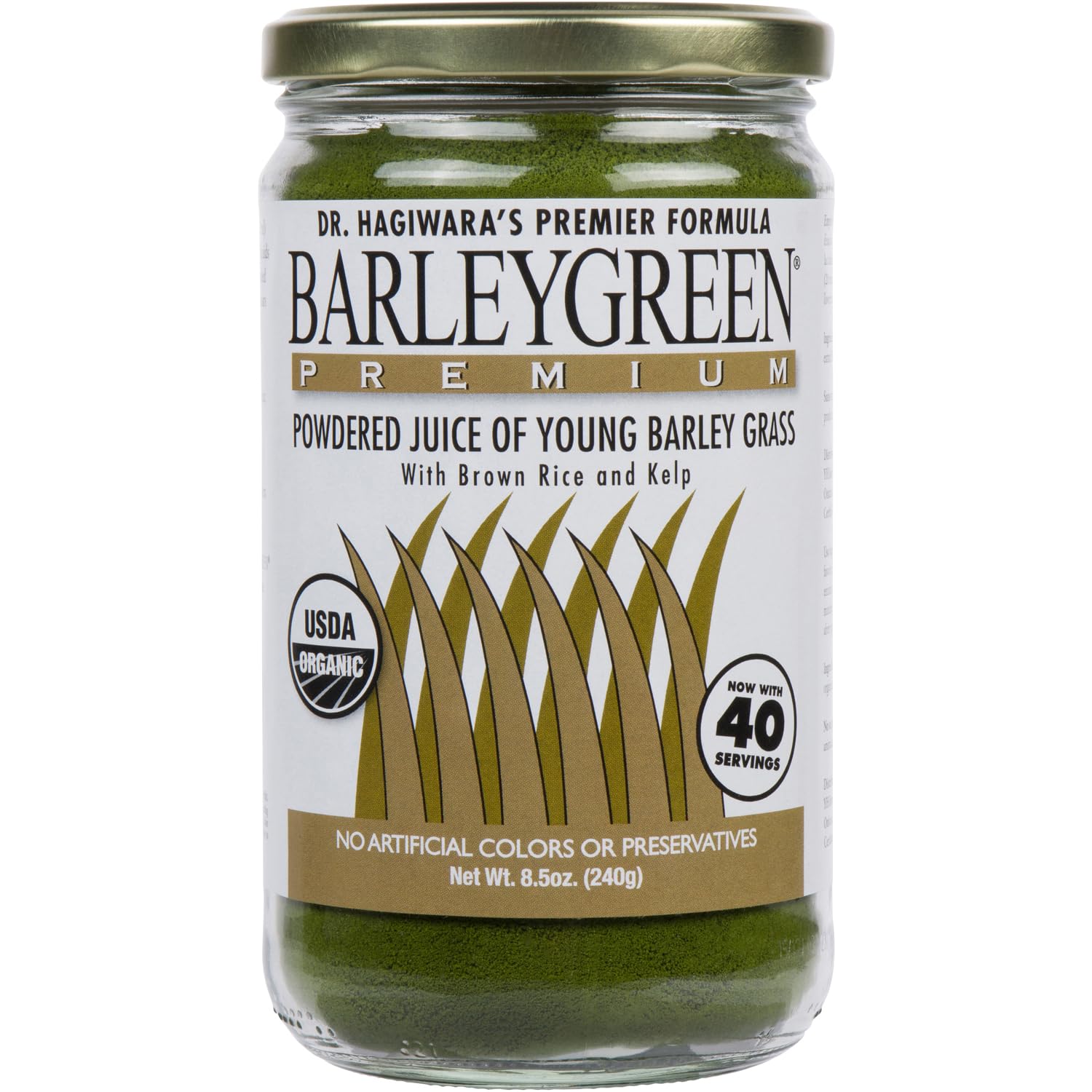 BARLEYGREEN Dr. Hagiwara's Original Premium w/Kelp - Organic Barley Grass Juice Powder, 8.5 oz