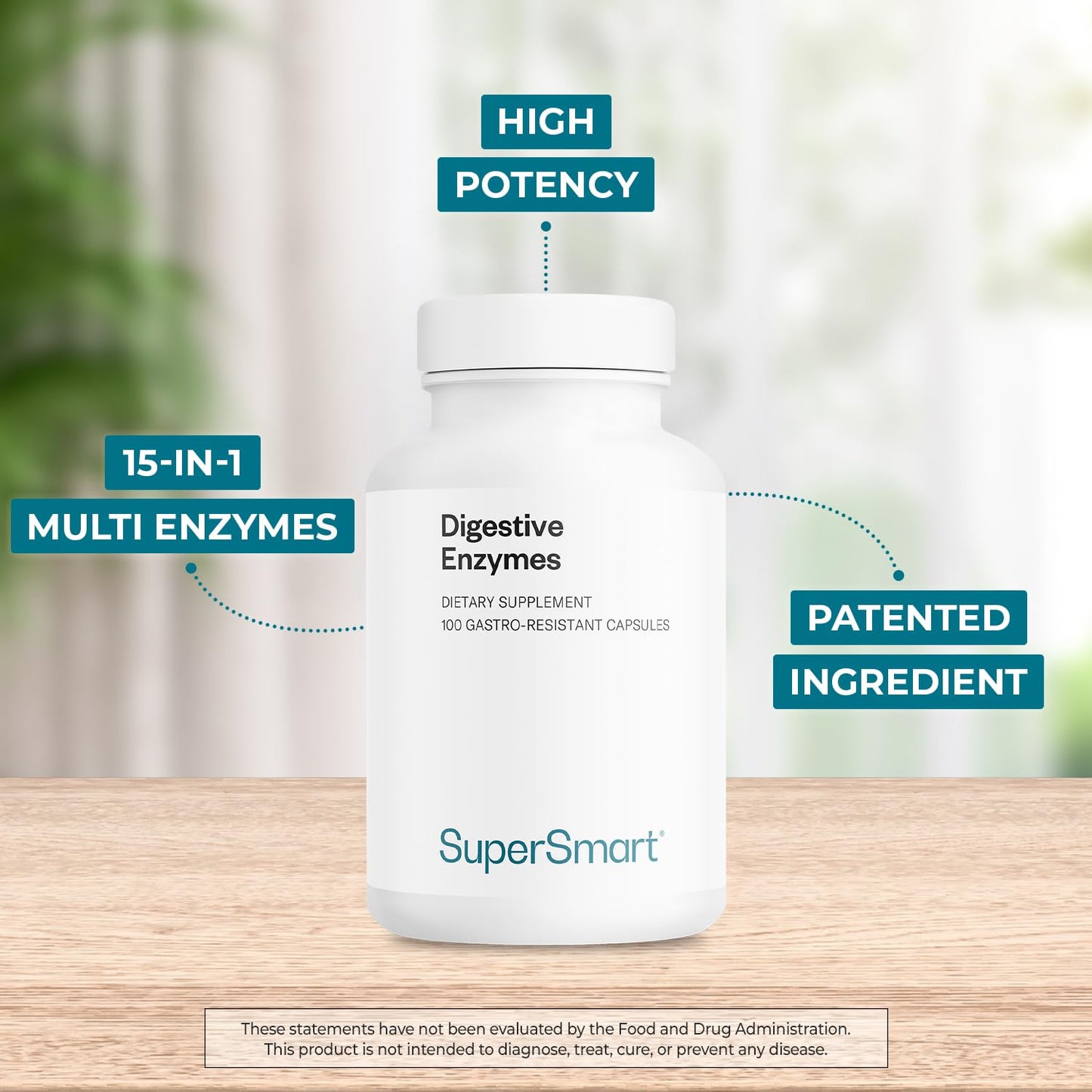 Supersmart Digestive Enzymes 15-in-1 Multi Enzymes Supplement Capsules 100 Count