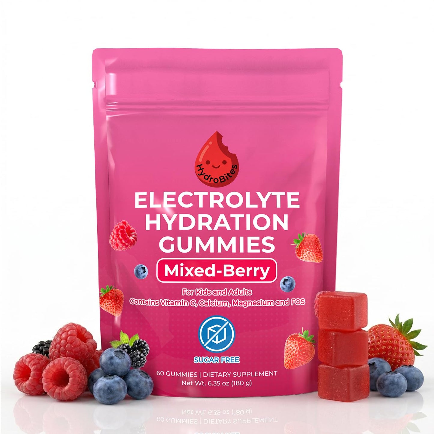 HydroBites Sugar Free Electrolyte Gummies, Mixed Berry, Vegan, 60 Count