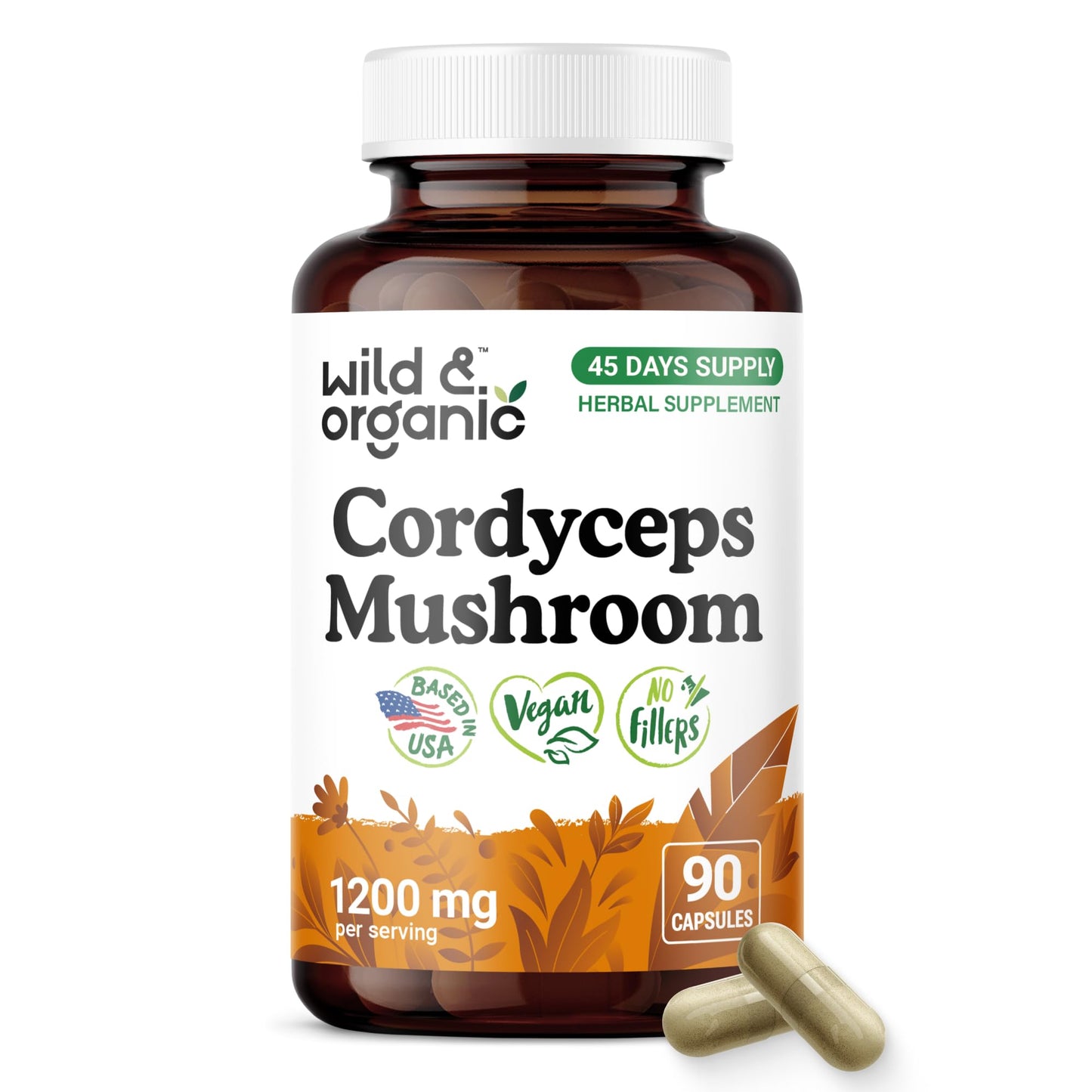 Wild & Organic Cordyceps Capsules 1200 mg 90 Count