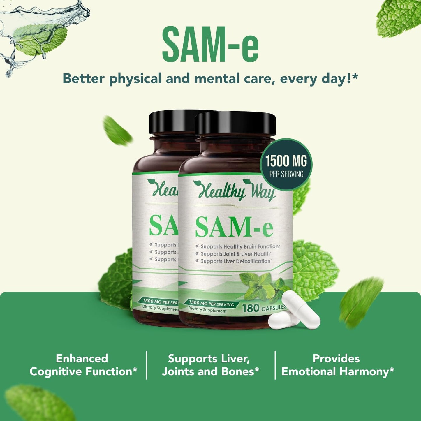 HealthyWayRx SAM-e Supplement Capsules 1500mg, 360 Capsules