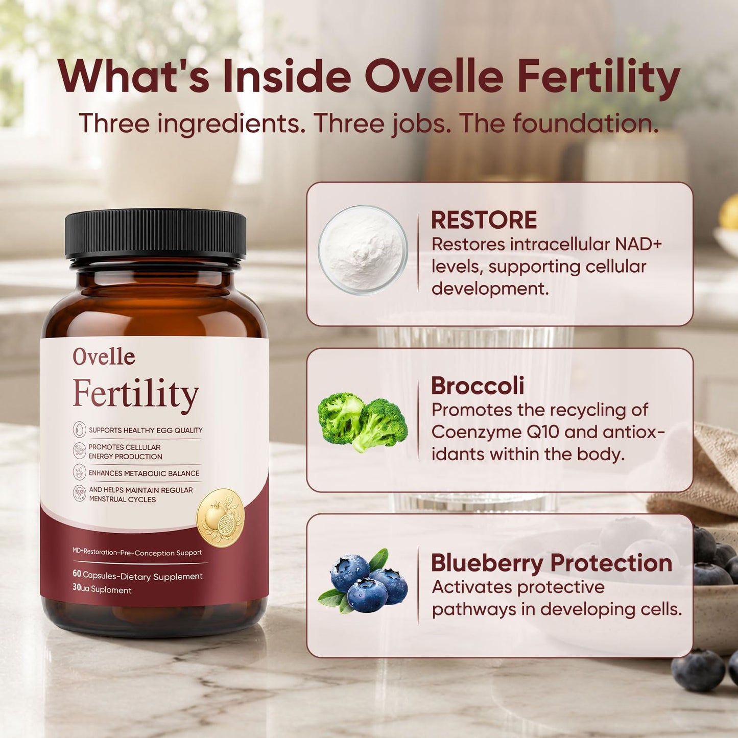 OVELLE FERTILITY Supplement for Women, Hormonal Balance & NAD+ Energy Support, 1 Capsule