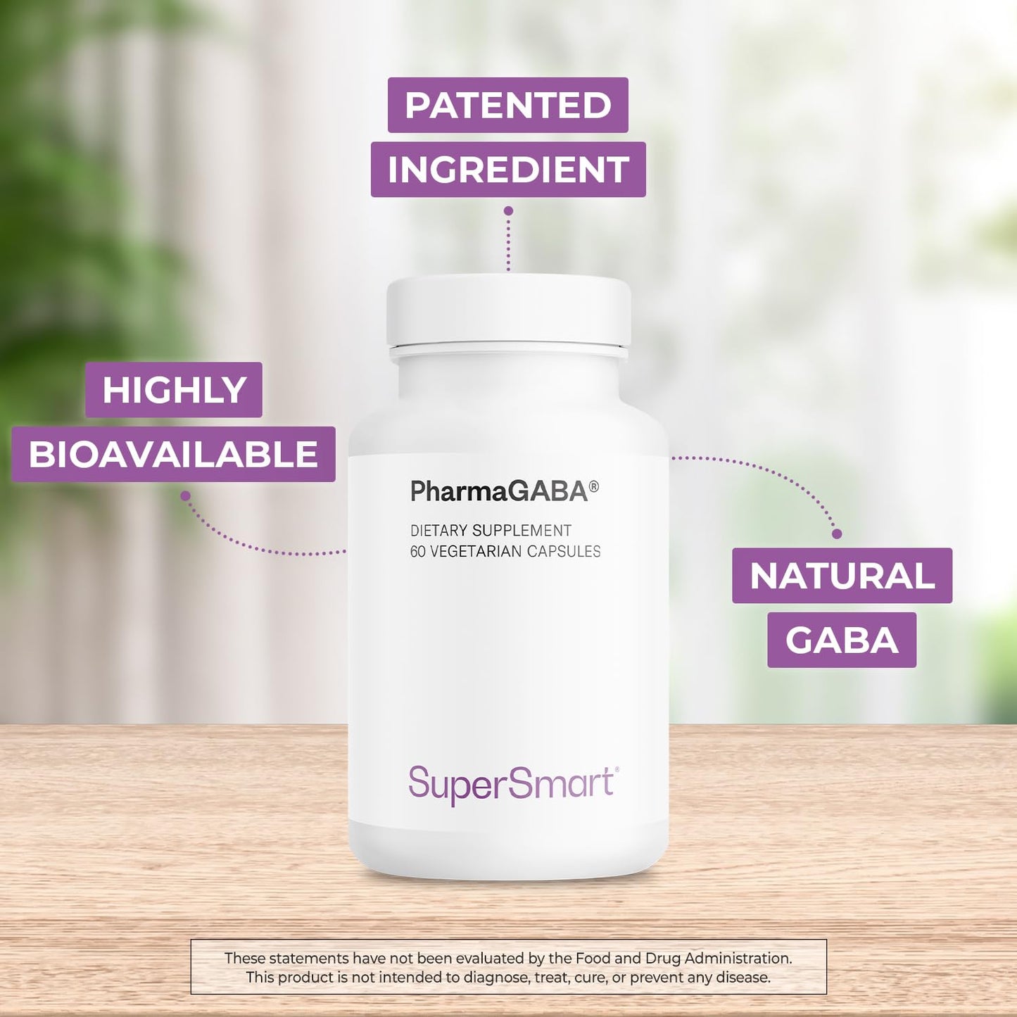 Supersmart Pharma GABA 125mg per Day (Patented & Highly Bioavailable) Natural Gamma Aminobutyric Acid GABA Supplement, Non-GMO & Gluten Free, 60 Vegetarian Capsules
