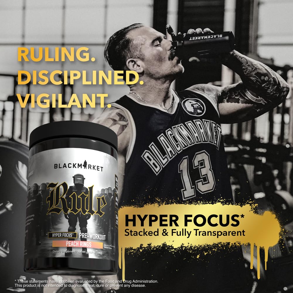 BLACKMARKET Rule – High-Stimulant Nootropic Pre-Workout Powder 14 Ounce