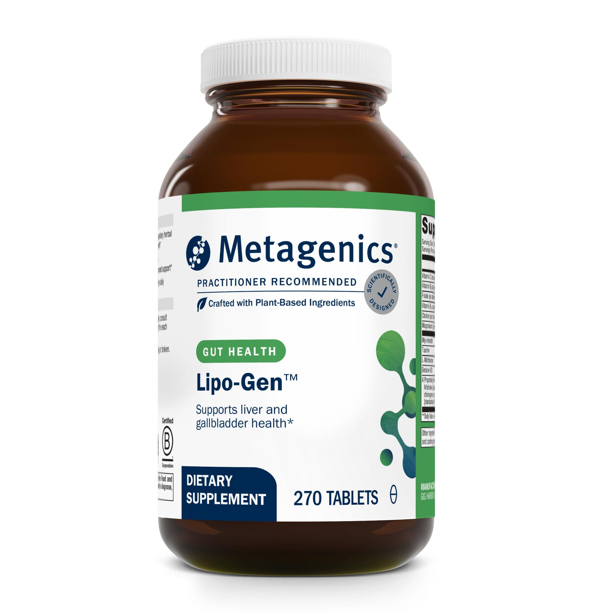 Metagenics Lipo-Gen Lipotropic Liver & Gallbladder Support Tablets with Vitamin B12, Choline, Inositol & Artichoke Extract - Supports Fat Metabolism & Detoxification, 270 Tablets