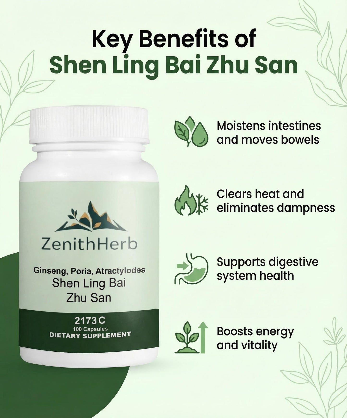 ZenithHerb Shen Ling Bai Zhu San/Ginseng Poria Atractylodes Traditional Chinese Herbal Supplement Capsules, 100 Count