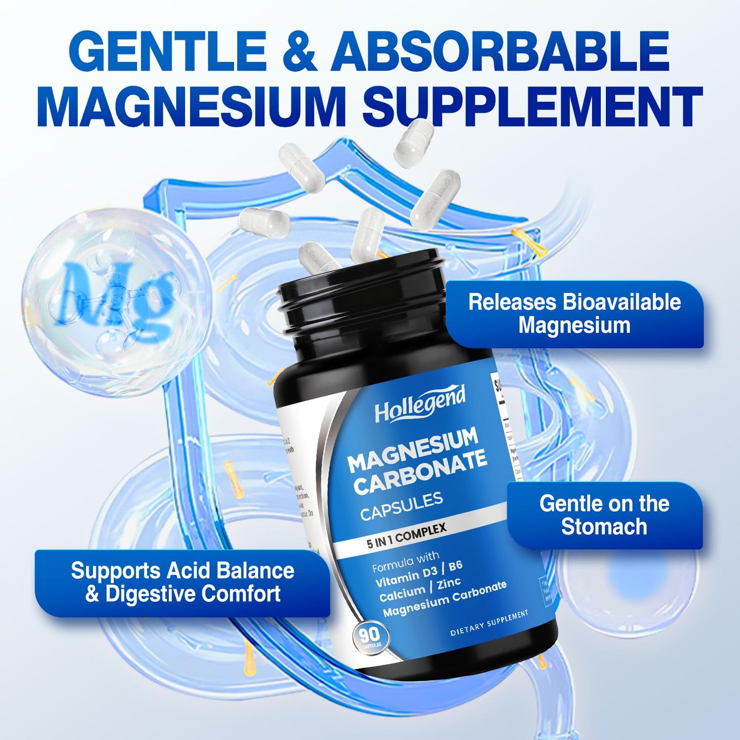 HOLLEGEND Magnesium Carbonate Capsules, 90 Count