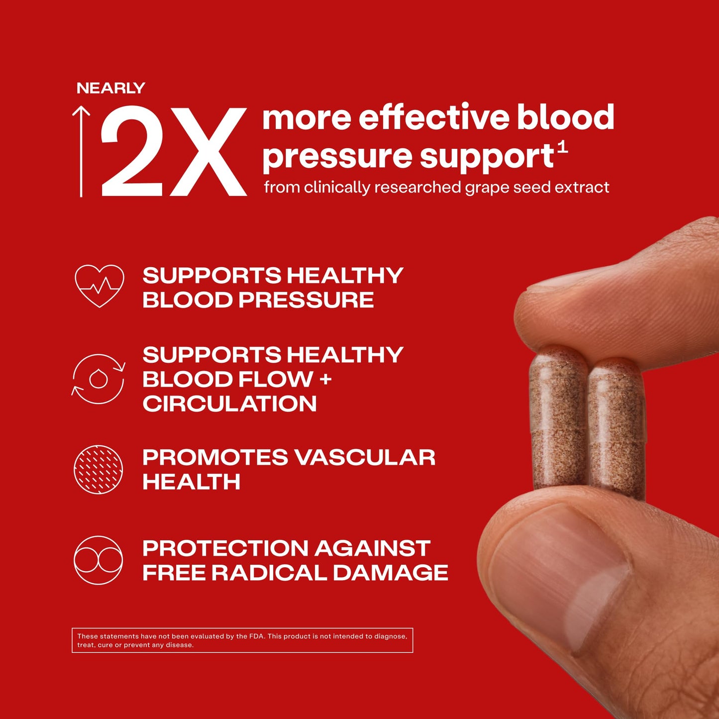 Humann Cardiovascular Health Daily 4-in-1 Vascular & Blood Pressure Support with Grape Seed Extract & Hyaluronic Acid, Capsules, 120