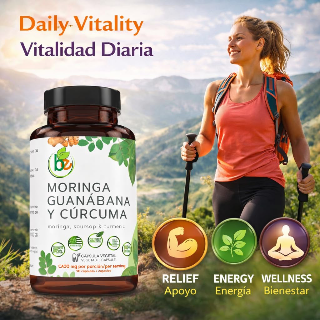 B-Experts Moringa, Guanabana & Curcuma (Moringa, Soursop, & Turmeric) 1500 mg per Serving Capsules, 90 Count