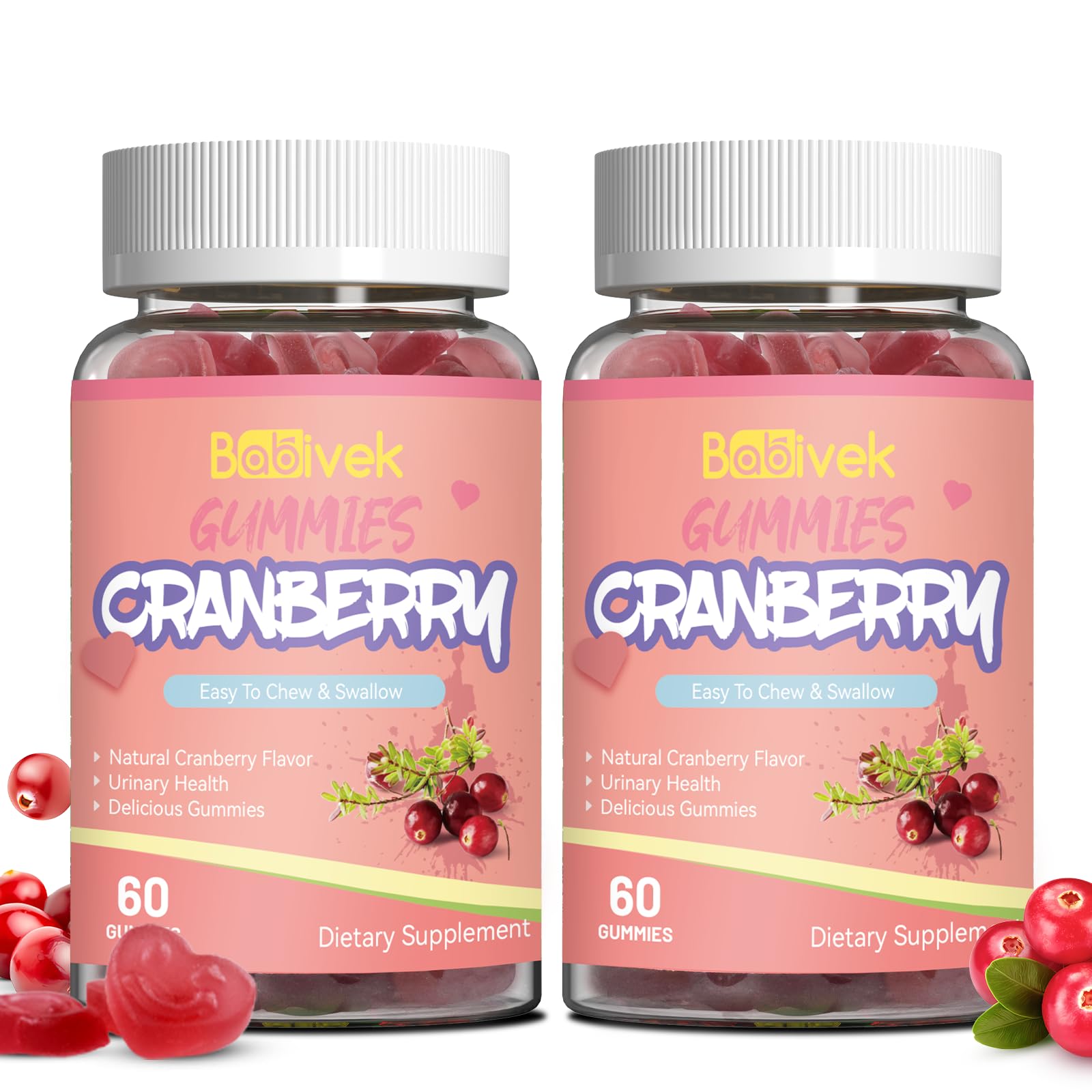 Babivek Cranberry Gummies 1000mg with D-Mannose 250mg, Women's Probiotic Gummies for Urinary Tract Health, 120 Gummies