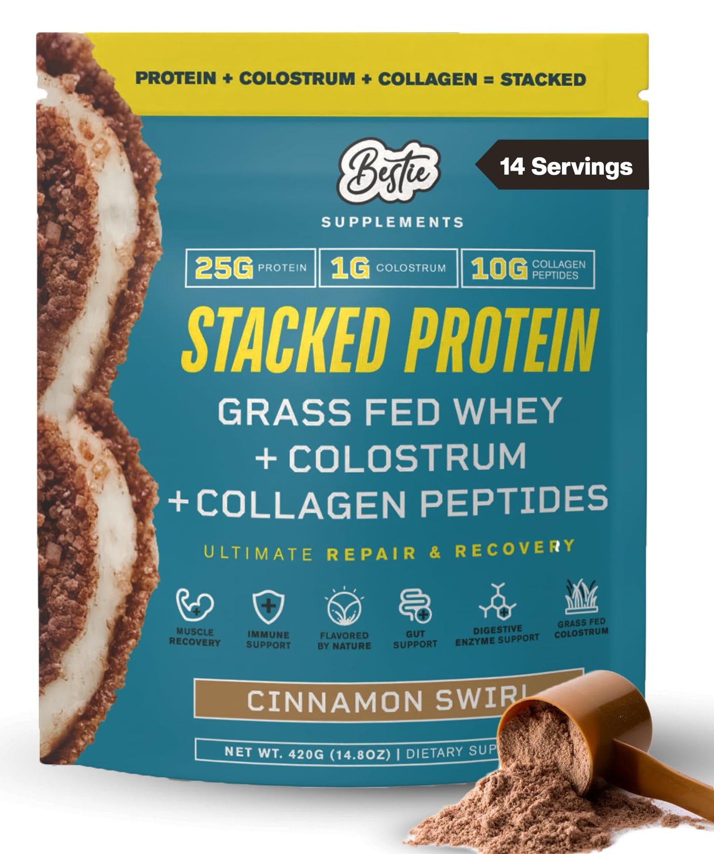Bestie Supplements Stacked Grass Fed Whey + Collagen + Colostrum Protein Powder, 1 Pack