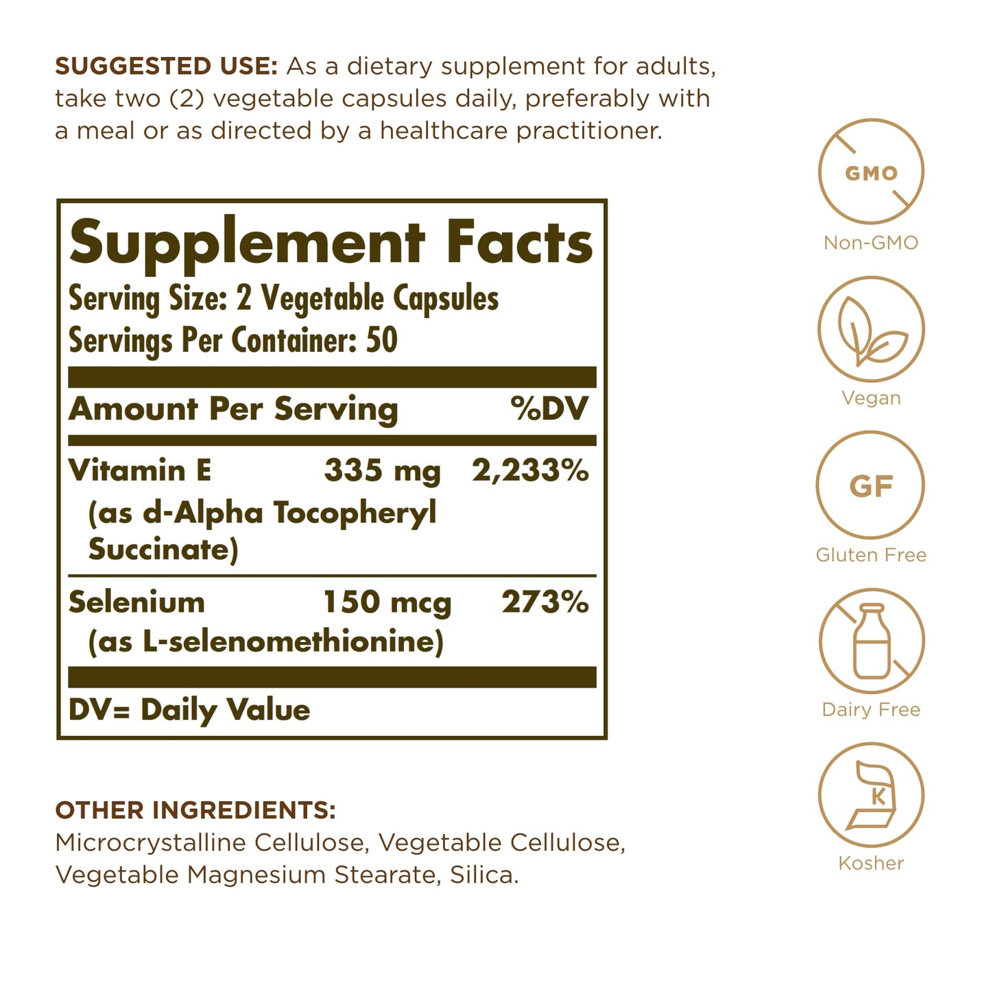 Solgar Dry Vitamin E with Yeast-Free Selenium Capsules, 100 Capsules