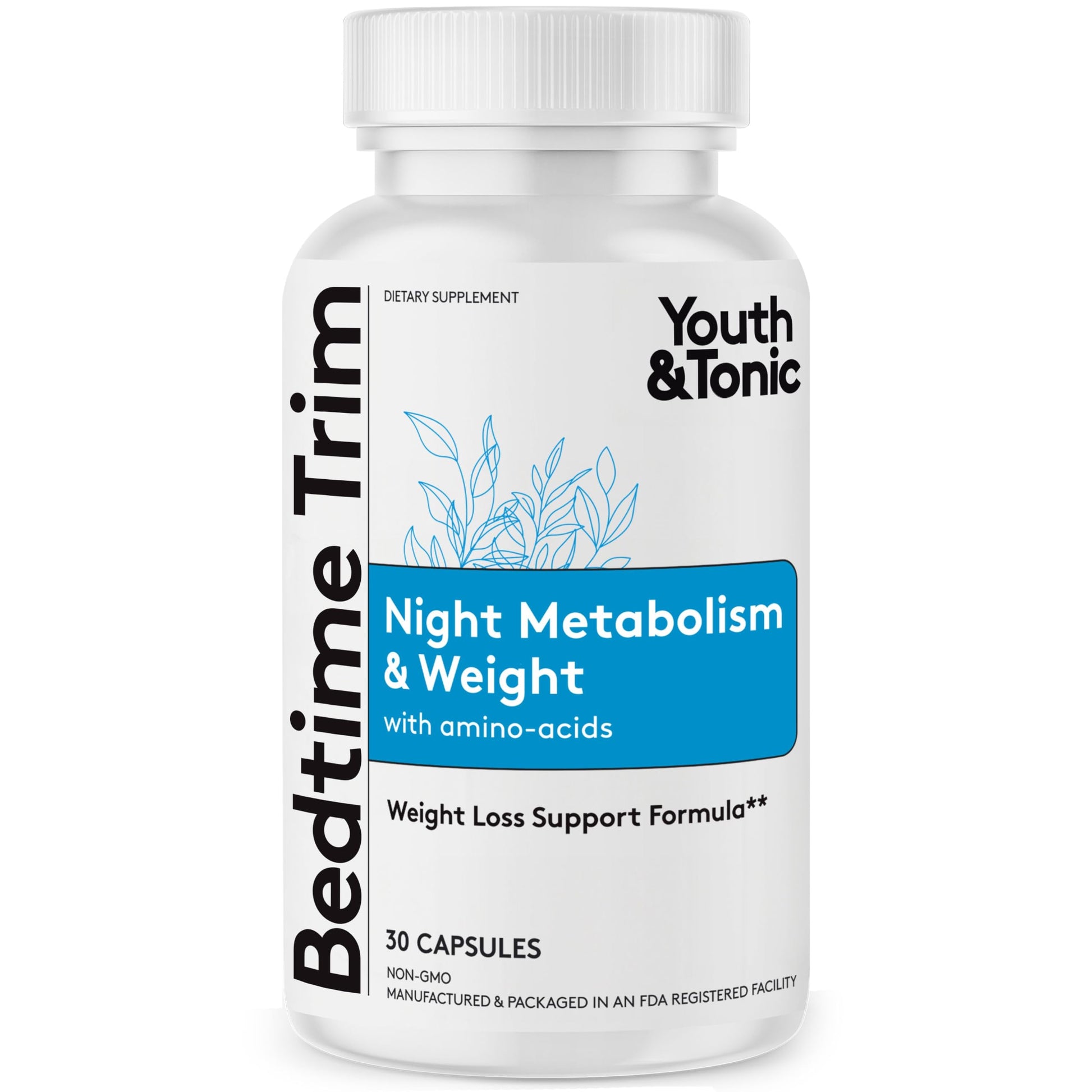 Youth & Tonic Bedtime Trim Weight Loss Pills, Nighttime Metabolism Support Capsule, 30 Count