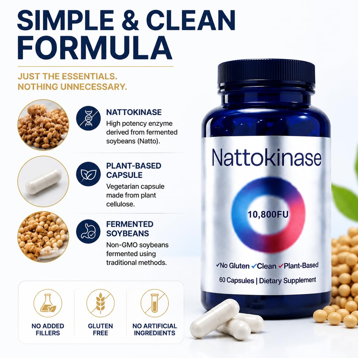 EYUTRD Nattokinase Supplement 10,800 FU Circulation Support, 60 Veg Capsules