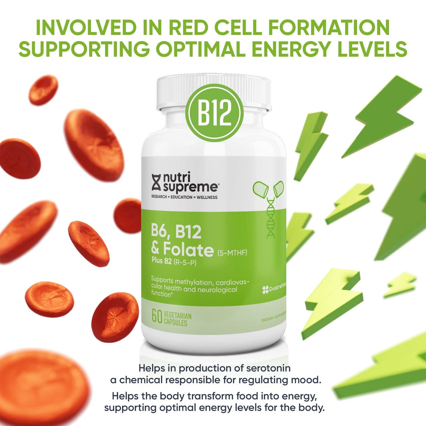 NUTRI-SUPREME RESEARCH Folate with B6 and B12 Capsule, 60 Count