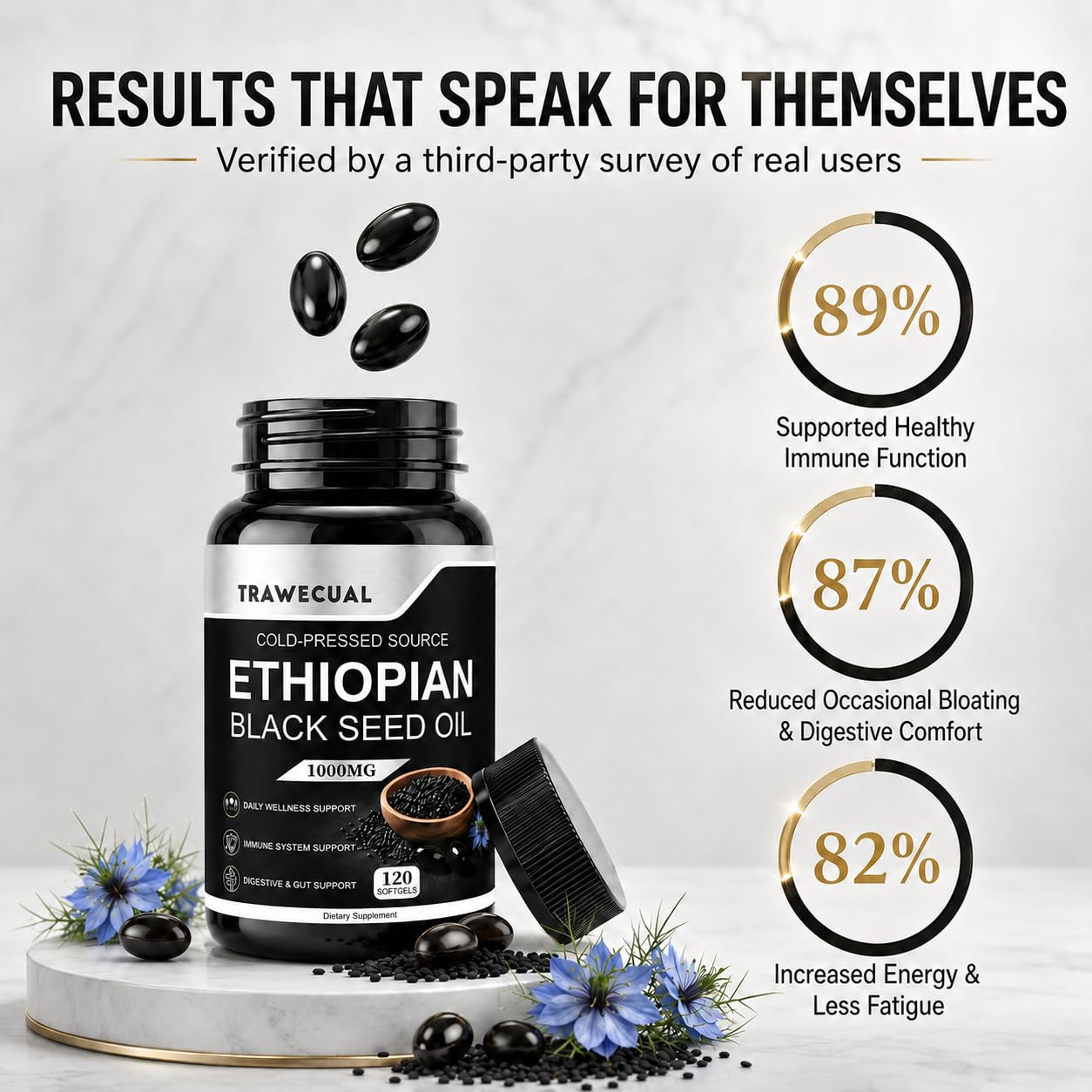 Trawecual Ethiopian Black Seed Oil Softgels, 120 Count