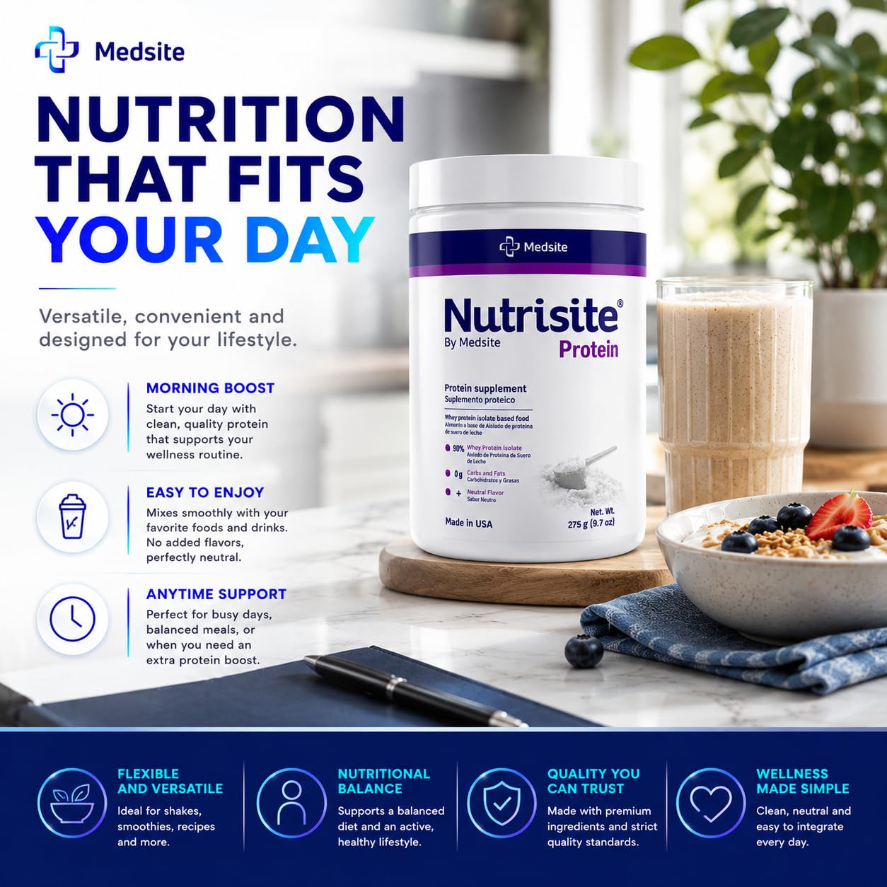 Medsite Nutrisite Whey Protein Isolate Powder 9.7 oz