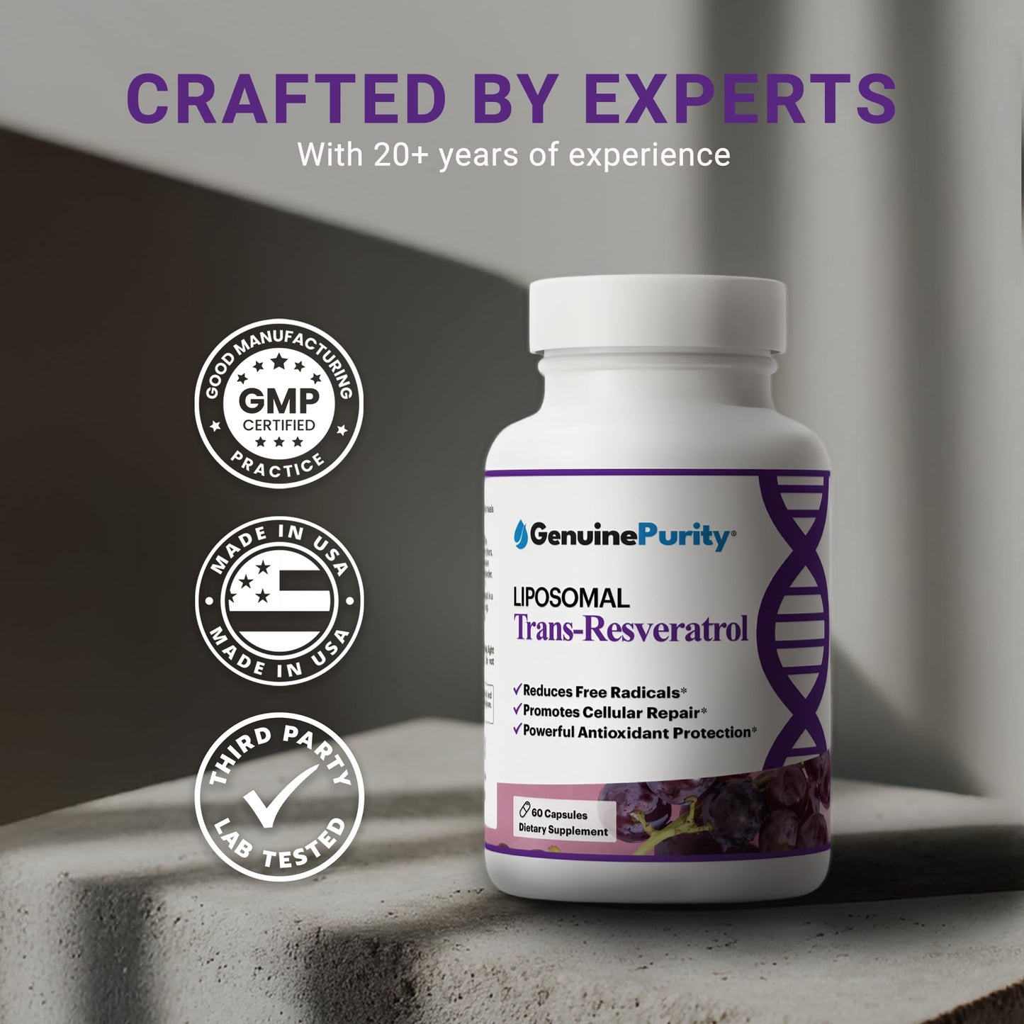 GenuinePurity Liposomal Trans Resveratrol 500mg, 60 Capsules