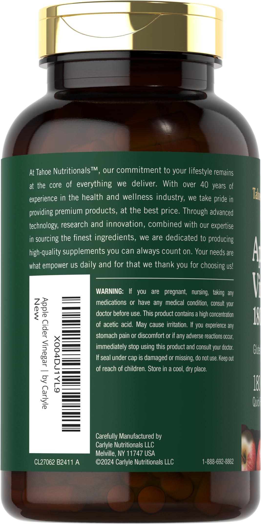 Tahoe Nutritionals Apple Cider Vinegar Capsule 180 Count