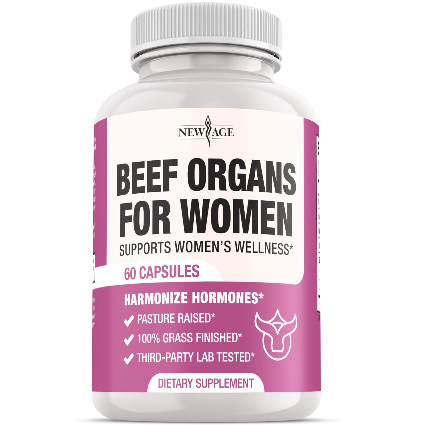 NEW AGE Beef Organ Supplement for Women - Beef Liver, Kidney, Heart and Uterus Tissue, 60 Capsules