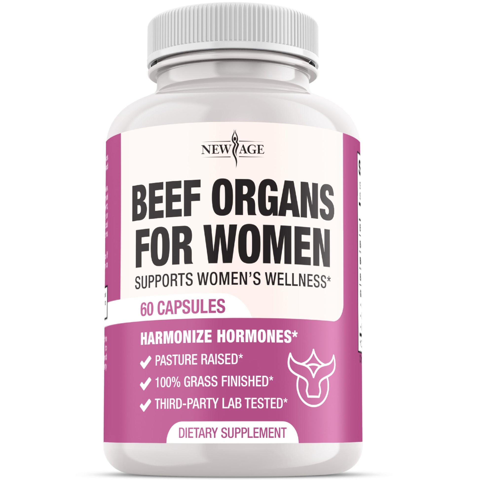 NEW AGE Beef Organ Supplement for Women - Beef Liver, Kidney, Heart and Uterus Tissue, 60 Capsules