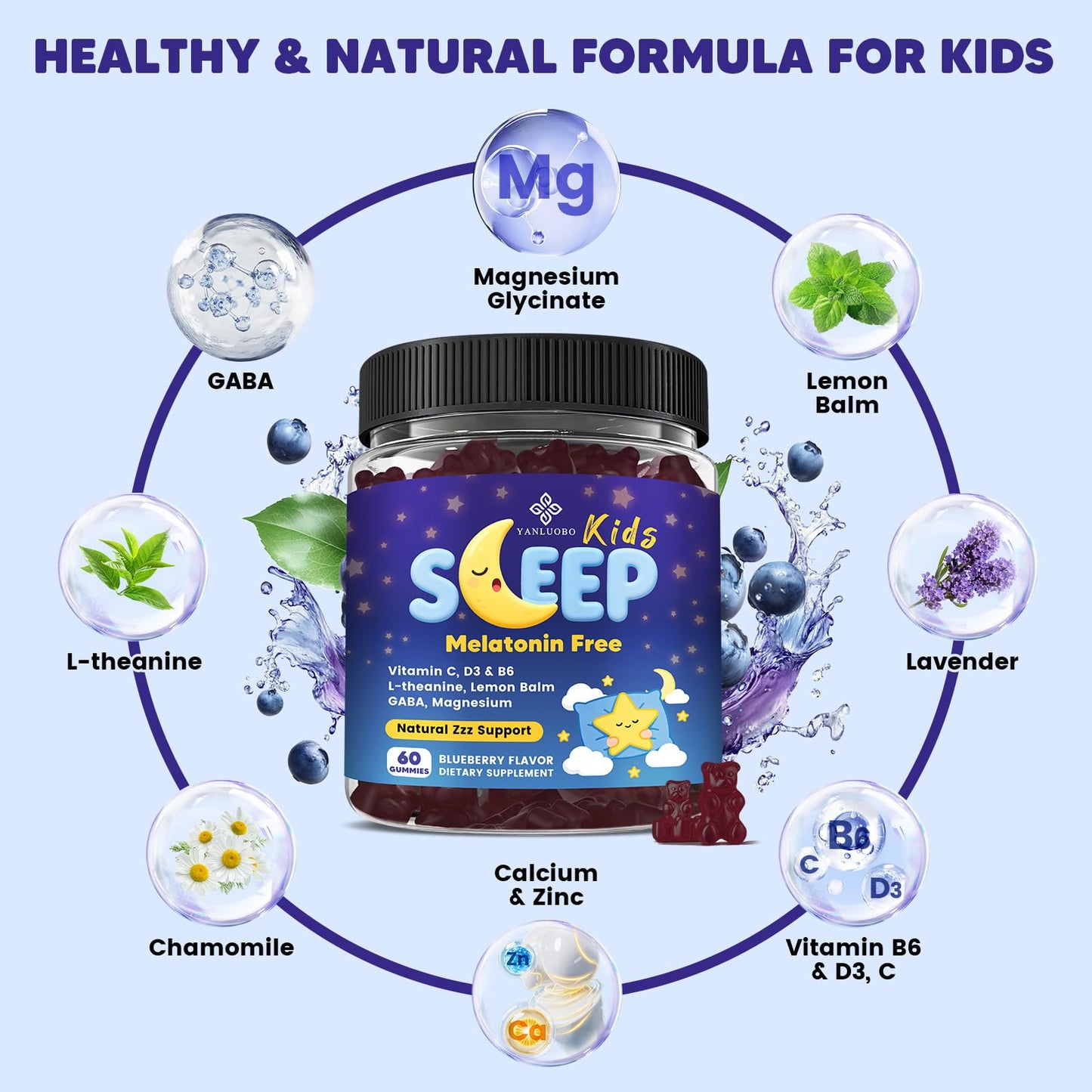YANLUOBO Kids Sleep Gummies, 60 Count