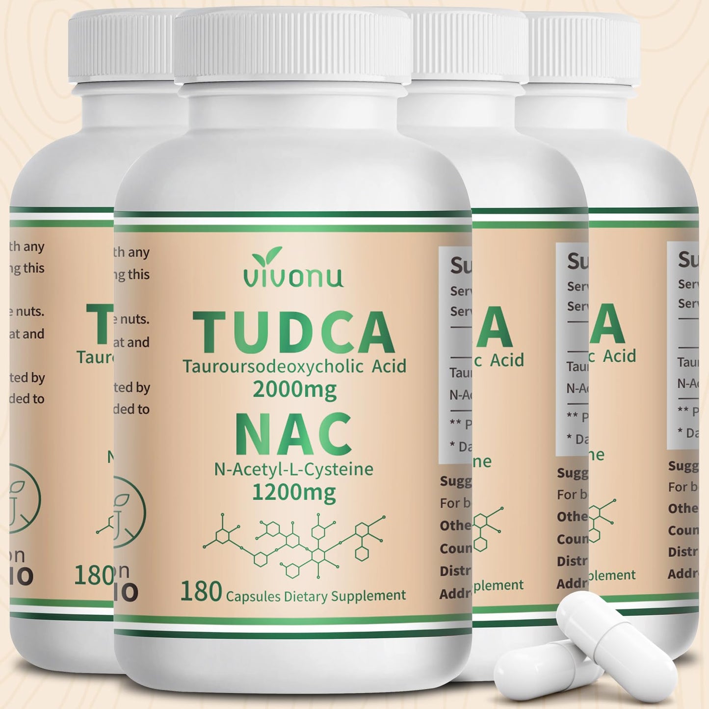 VivoNu TUDCA 625mg + NAC 375mg Supplement Complex Capsules, 720 Capsules