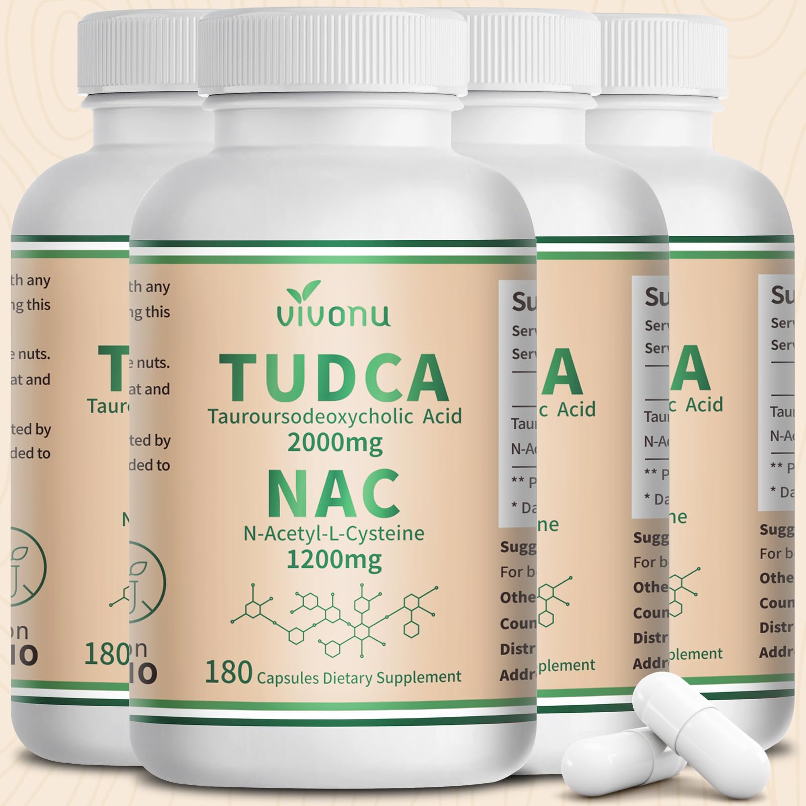 VivoNu TUDCA 625mg + NAC 375mg Supplement Complex Capsules, 720 Capsules