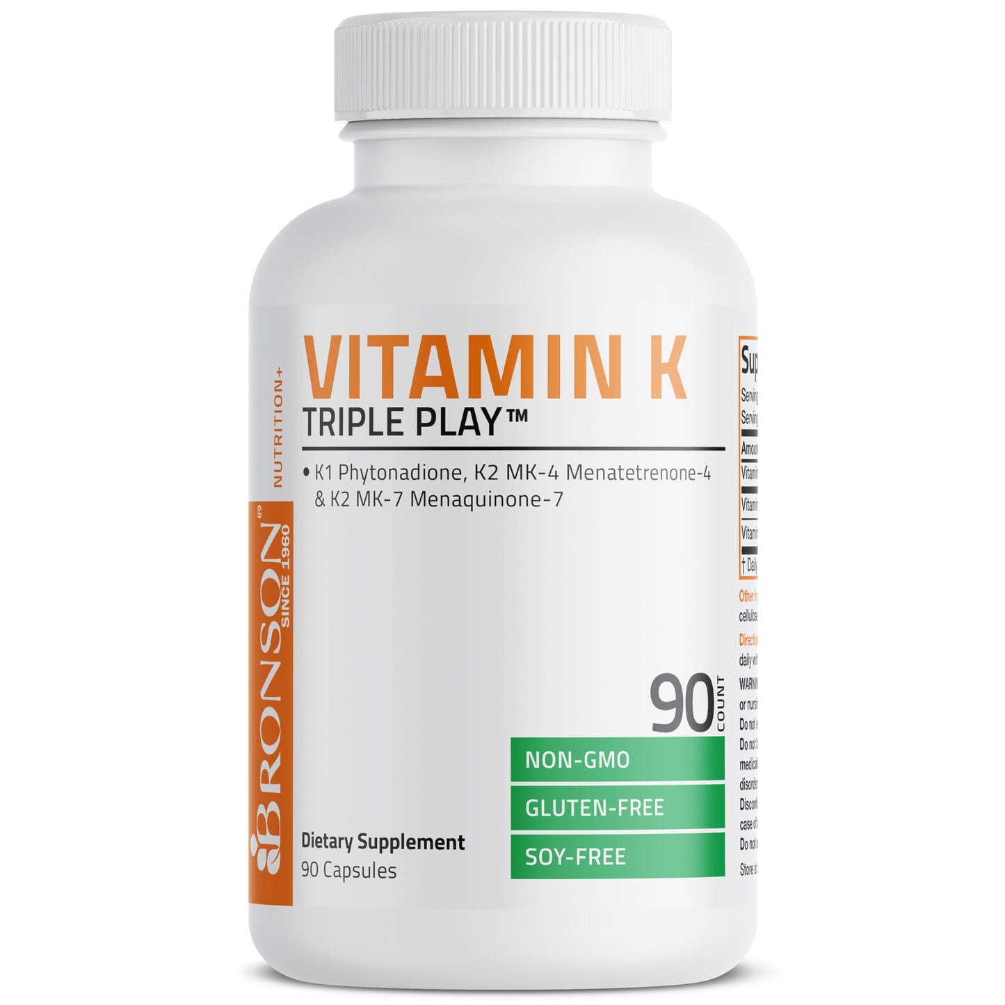 Bronson Vitamin K Triple Play Full Spectrum Complex Vitamin K Supplement 90 Capsules