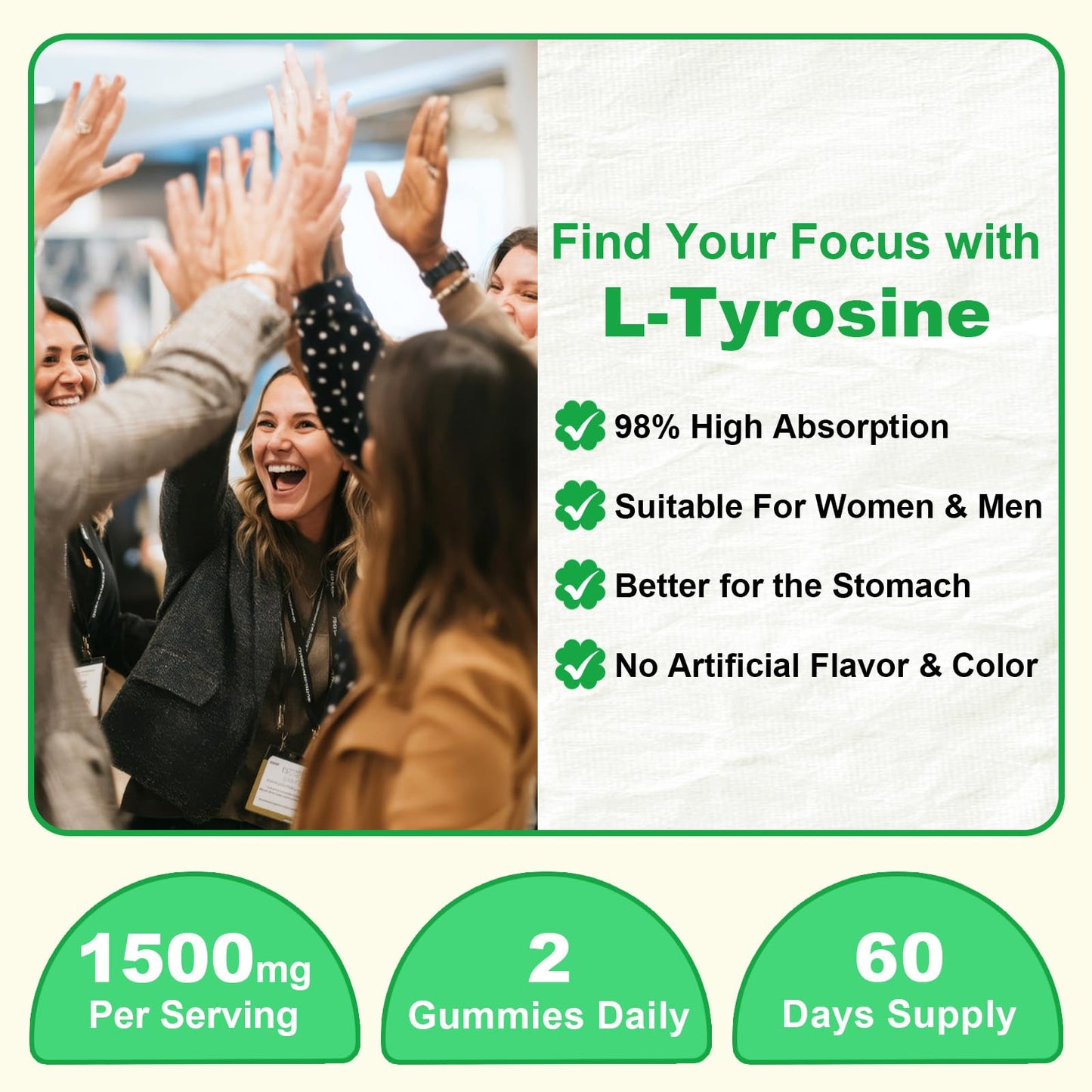 JOVITHEA L-Tyrosine Gummies 1500mg, Apple Flavor, 120 Gummies