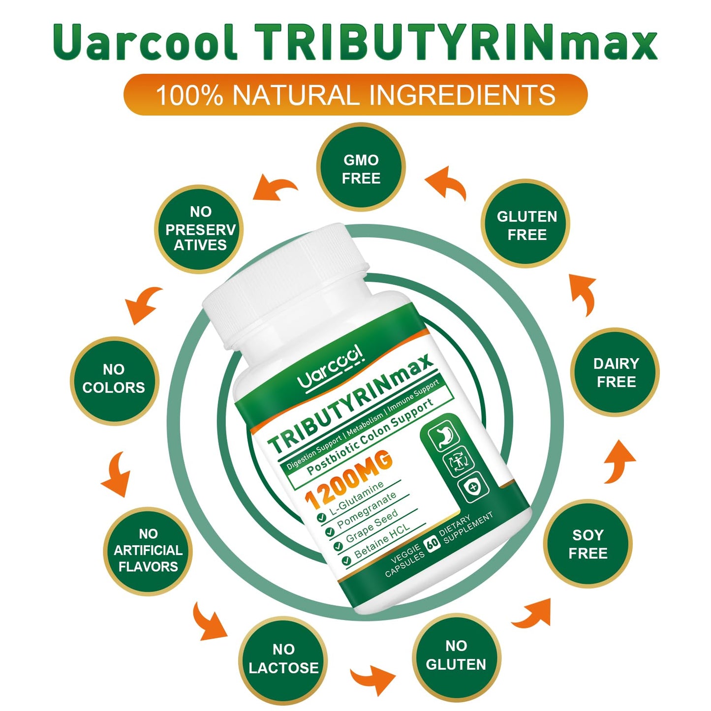 Uarcool TRIBUTYRINmax Supplement 1200mg Capsules 180 Count