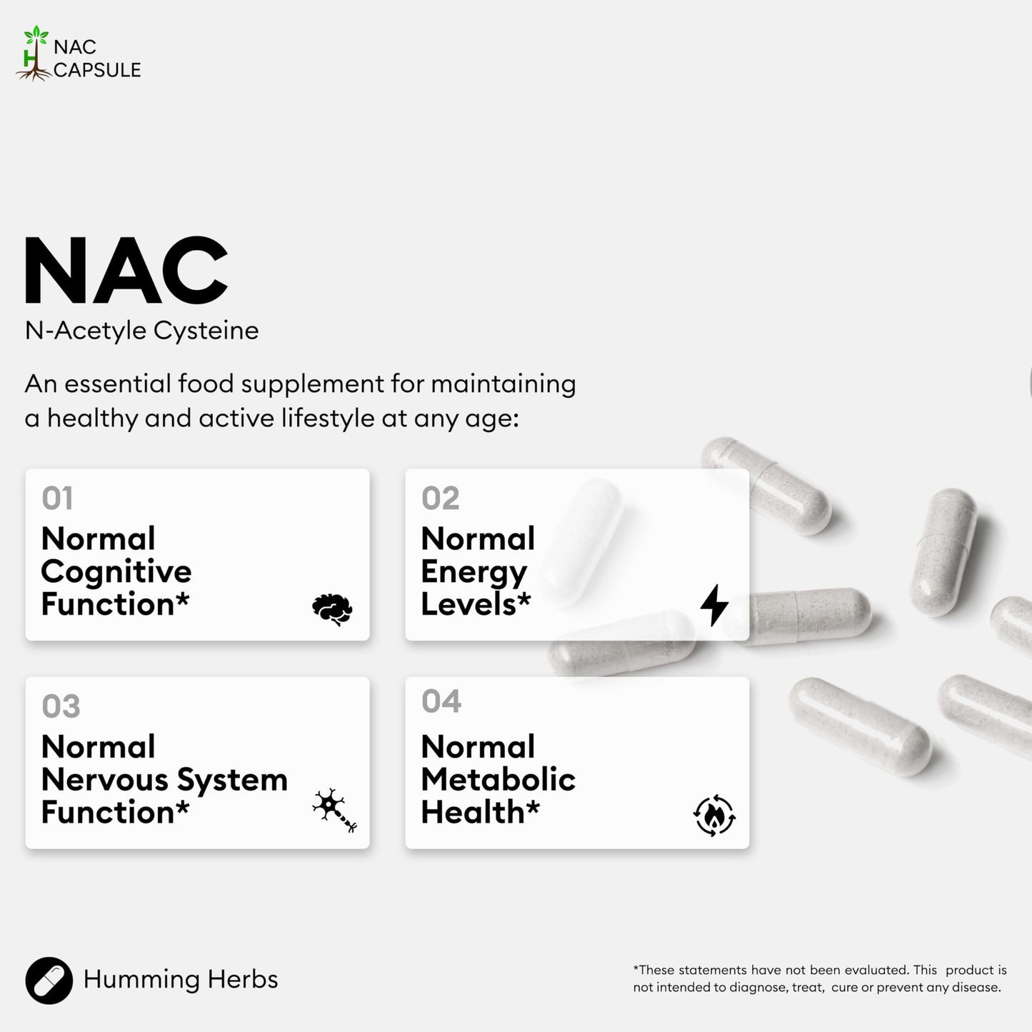 Humming Herbs NAC Supplement 450mg with Alpha Lipoic Acid - N-Acetyl Cysteine + ALA 2-in-1 Antioxidant Formula Capsules, 90 Count