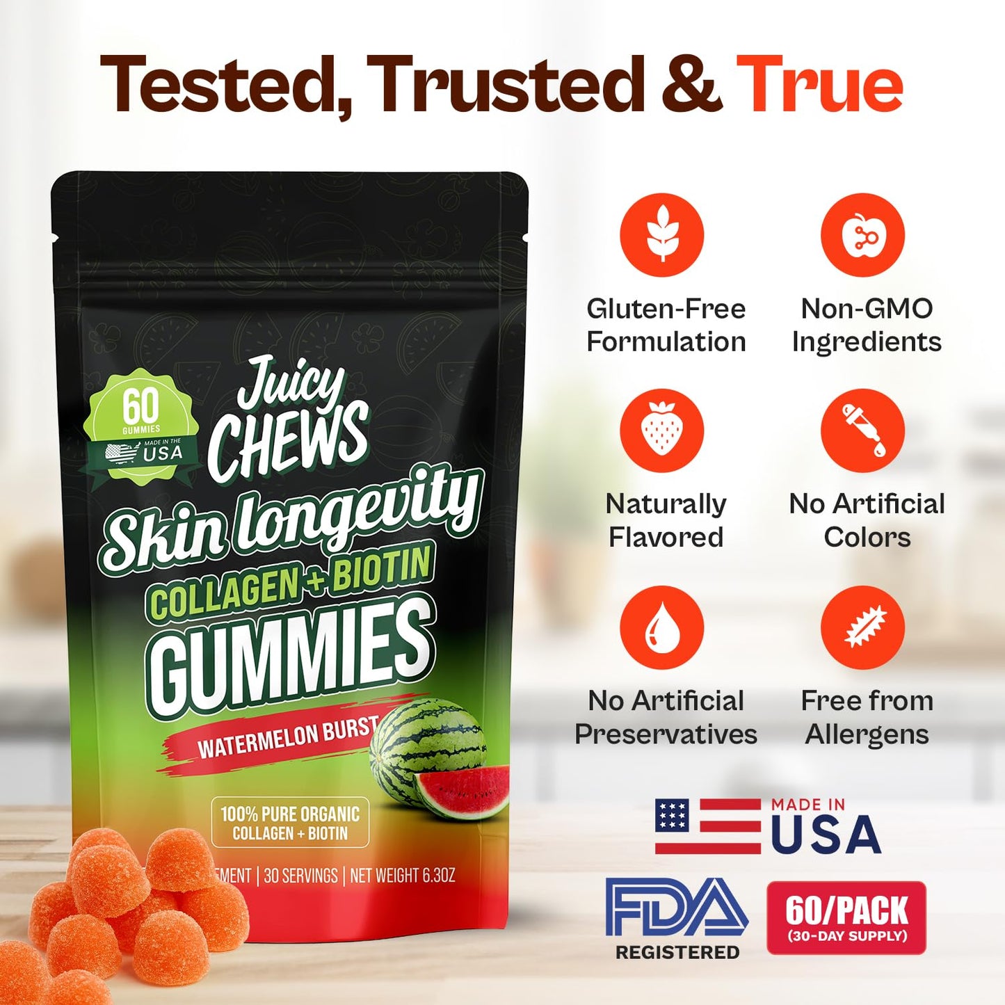Juicy Chews Biotin and Collagen Gummies Chewable, 60 Count