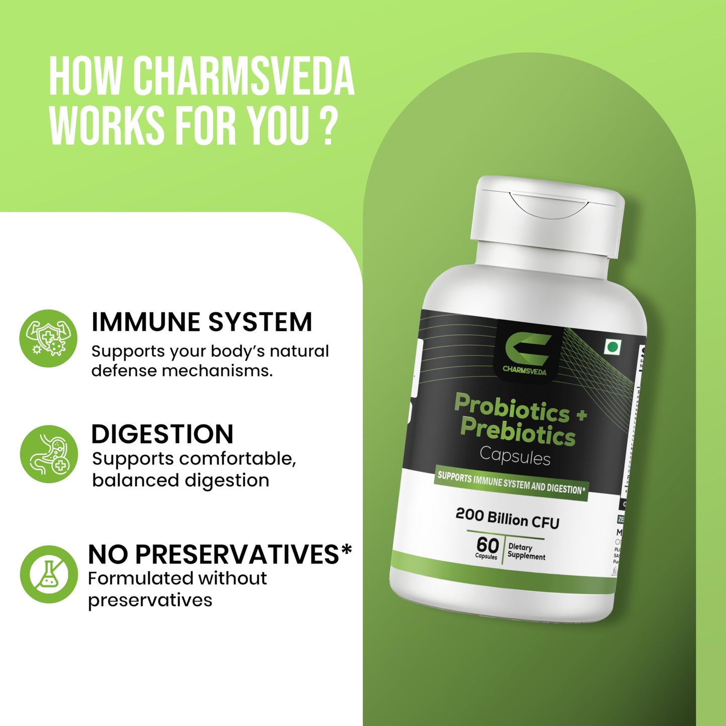 CHARMSVEDA Probiotics + Prebiotics Capsules 60 Capsules