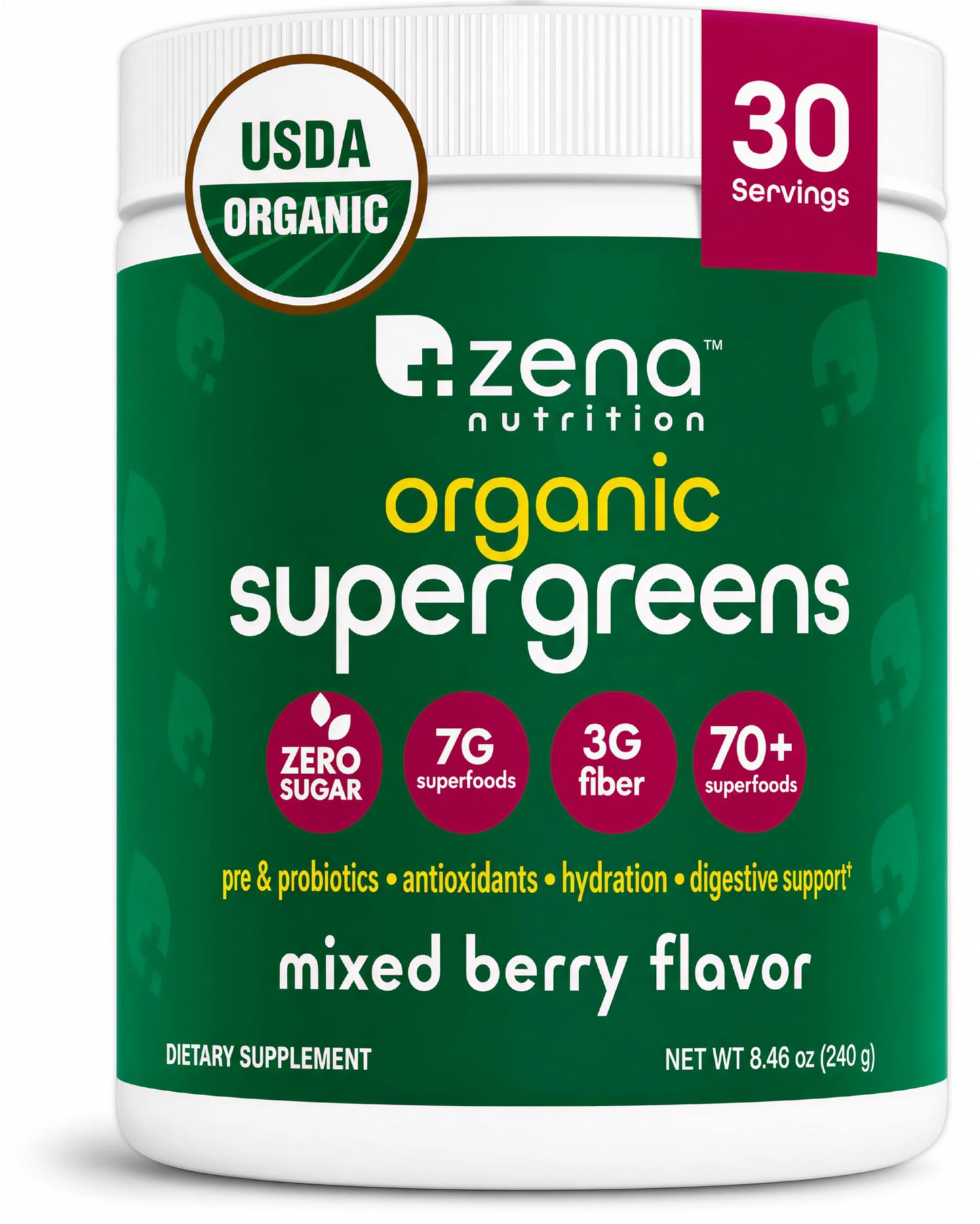 Zena Nutrition Organic Super Greens Powder, 30 Servings