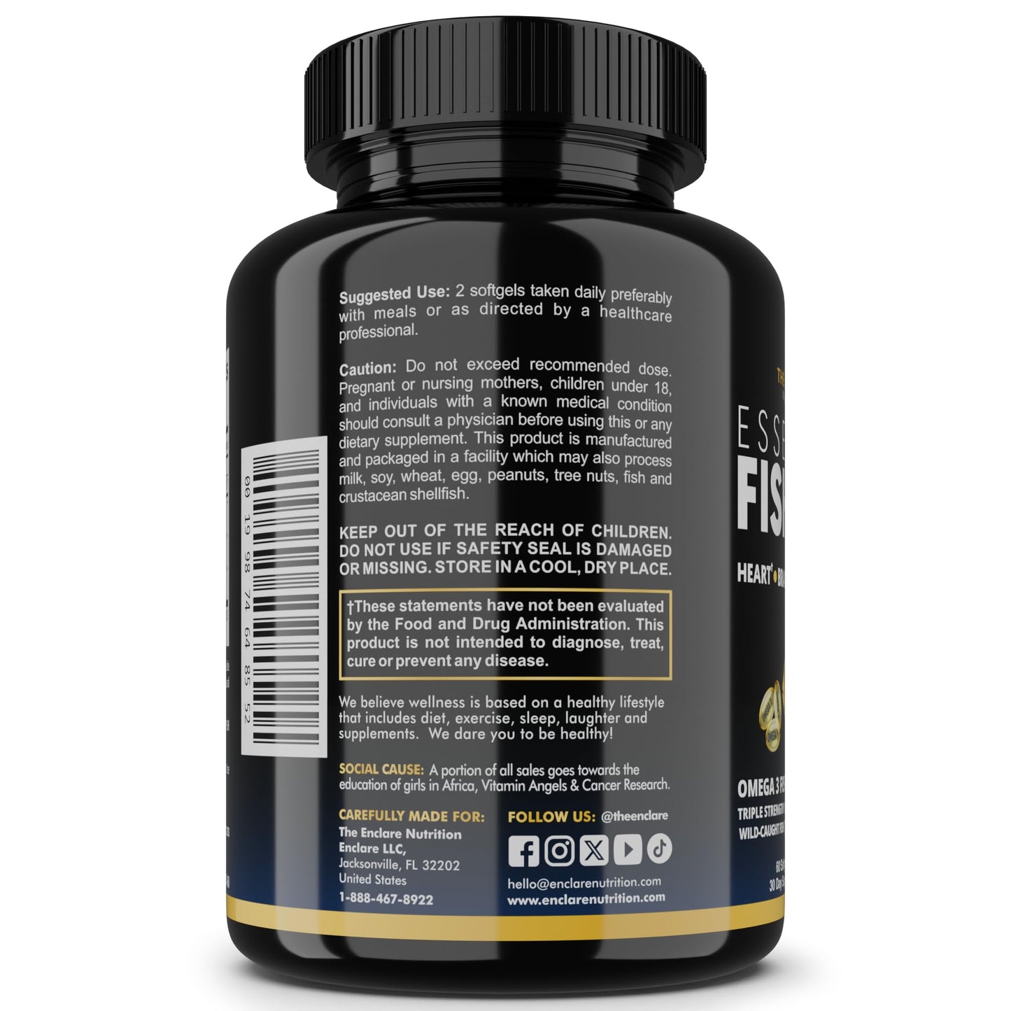 THE ENCLARE NUTRITION Fish Oil Supplement Triple Strength 1,400mg Omega-3 EPA/DHA Softgel, 60 Softgels