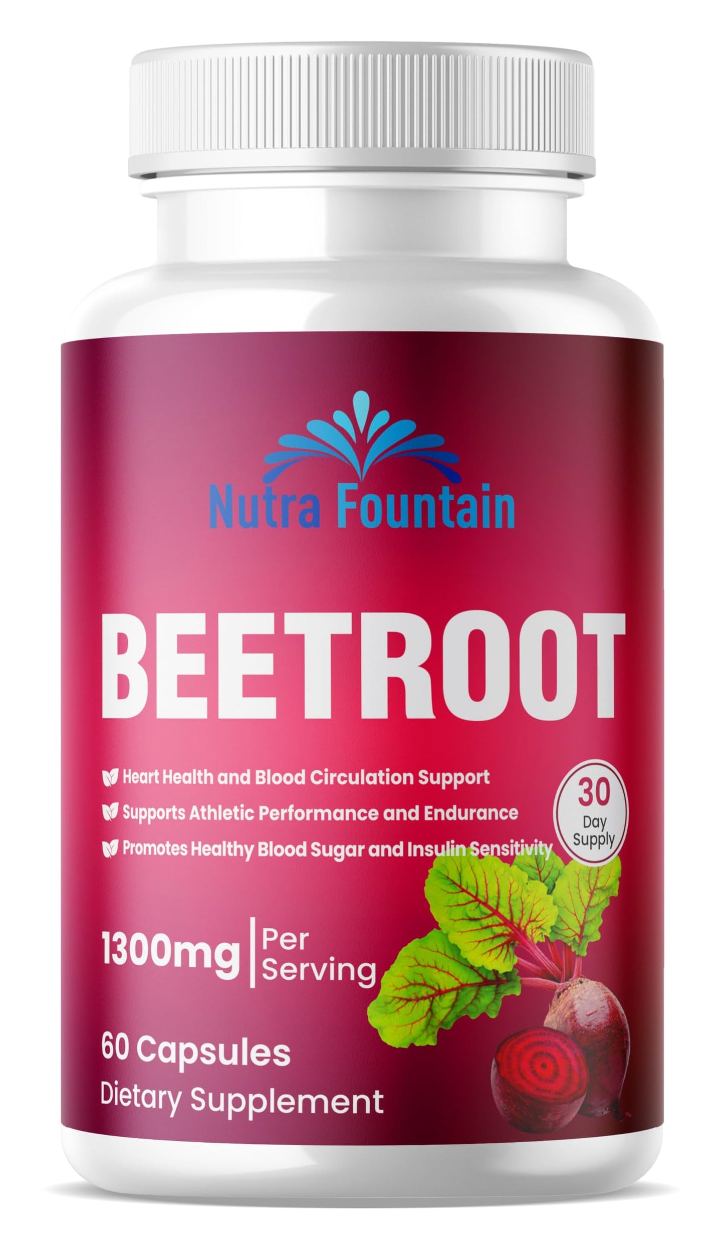 Nutra Fountain Beetroot Capsules for Heart and Blood Pressure Support, 60 Capsules