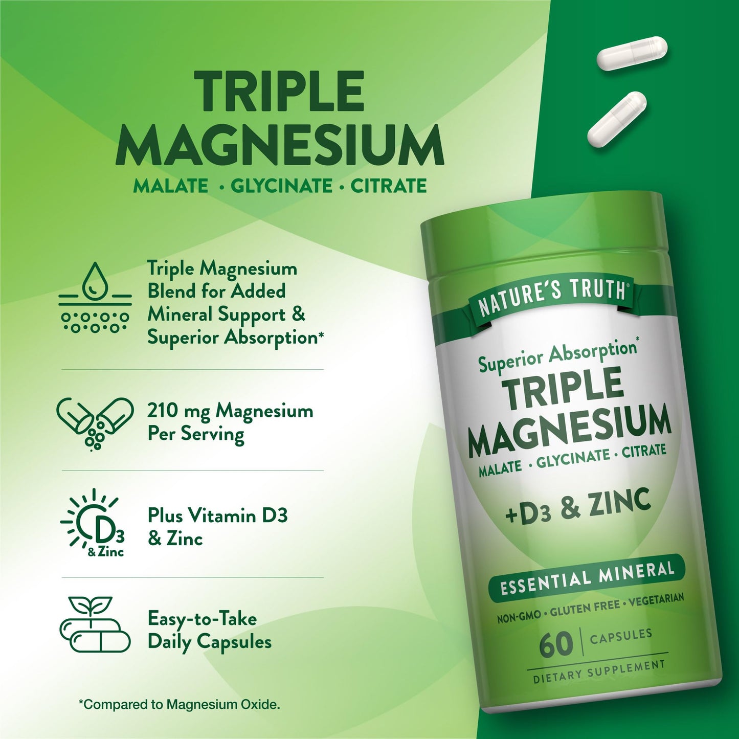 Nature's Truth Triple Magnesium Complex Supplement 60 Capsules
