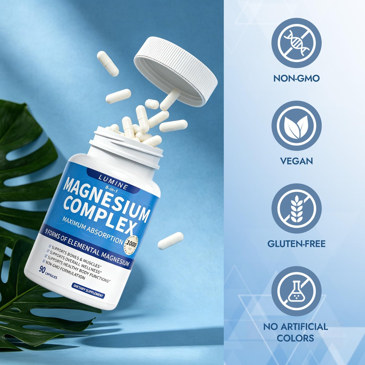 Lumine Magnesium Complex 1000 mg, 8-Form Supplement, 90 Capsules