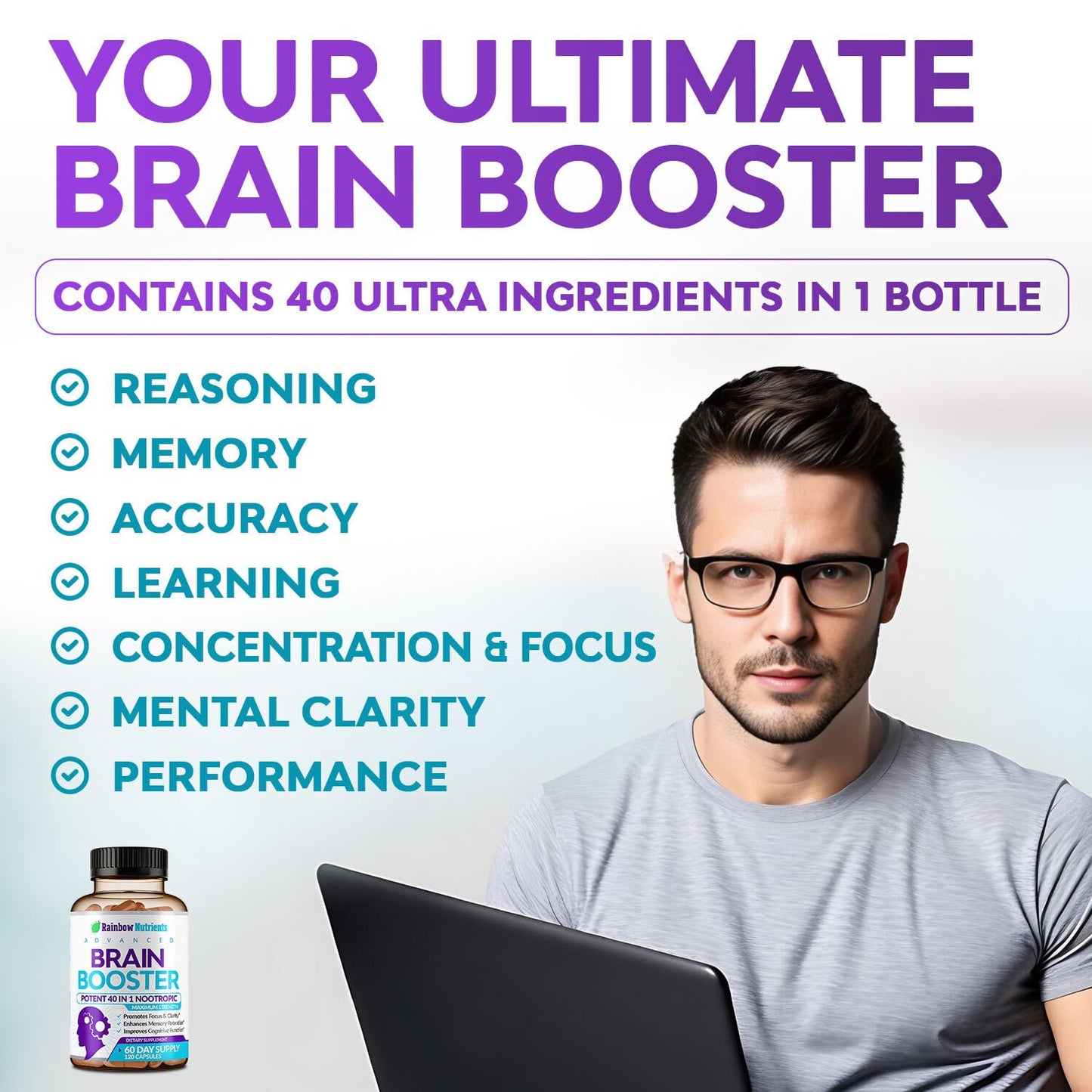 Rainbow Nutrients, LLC 40-in-1 Brain Booster 120 Capsules