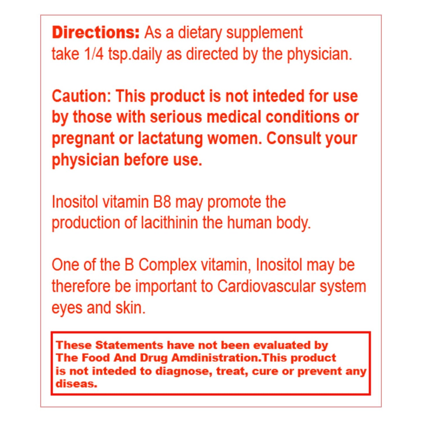 Unike Nutra Super Inositol Dietary Supplement Inositol (Vitamin B8) Powder, 48
