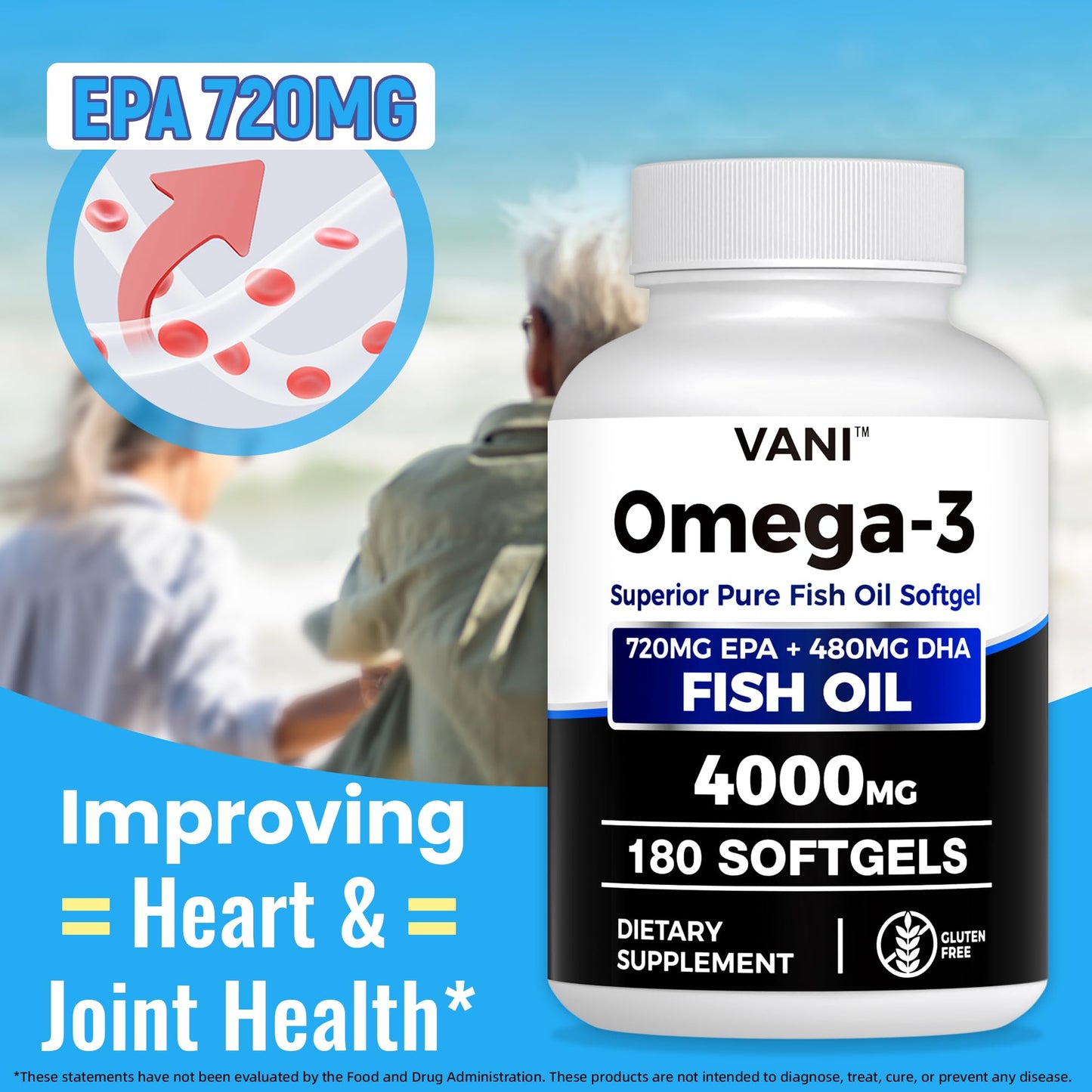 VANI Fish Oil Omega-3 (4000mg) Softgel 180 Count