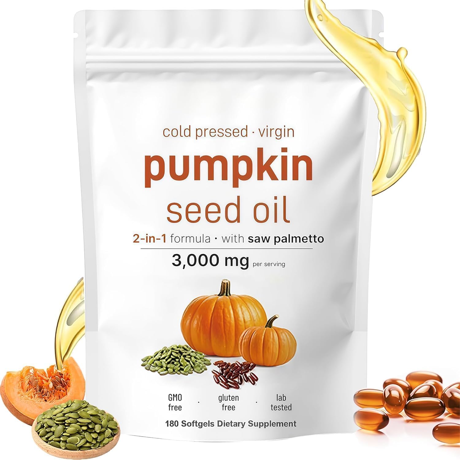 Sjjaw Pumpkin Seed Oil & Saw Palmetto, for Prostate Health & Hair Growth Support, 180 Capsules