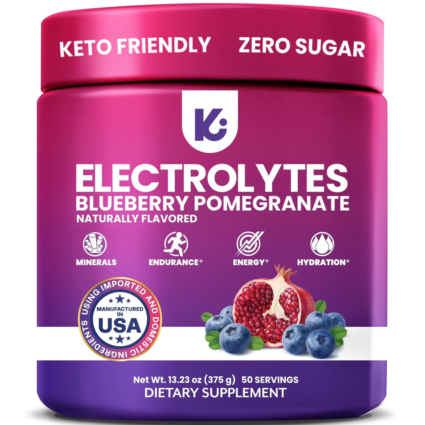 Keppi Electrolytes Powder Blueberry Pomegranate Flavor, 50 Servings, Tub